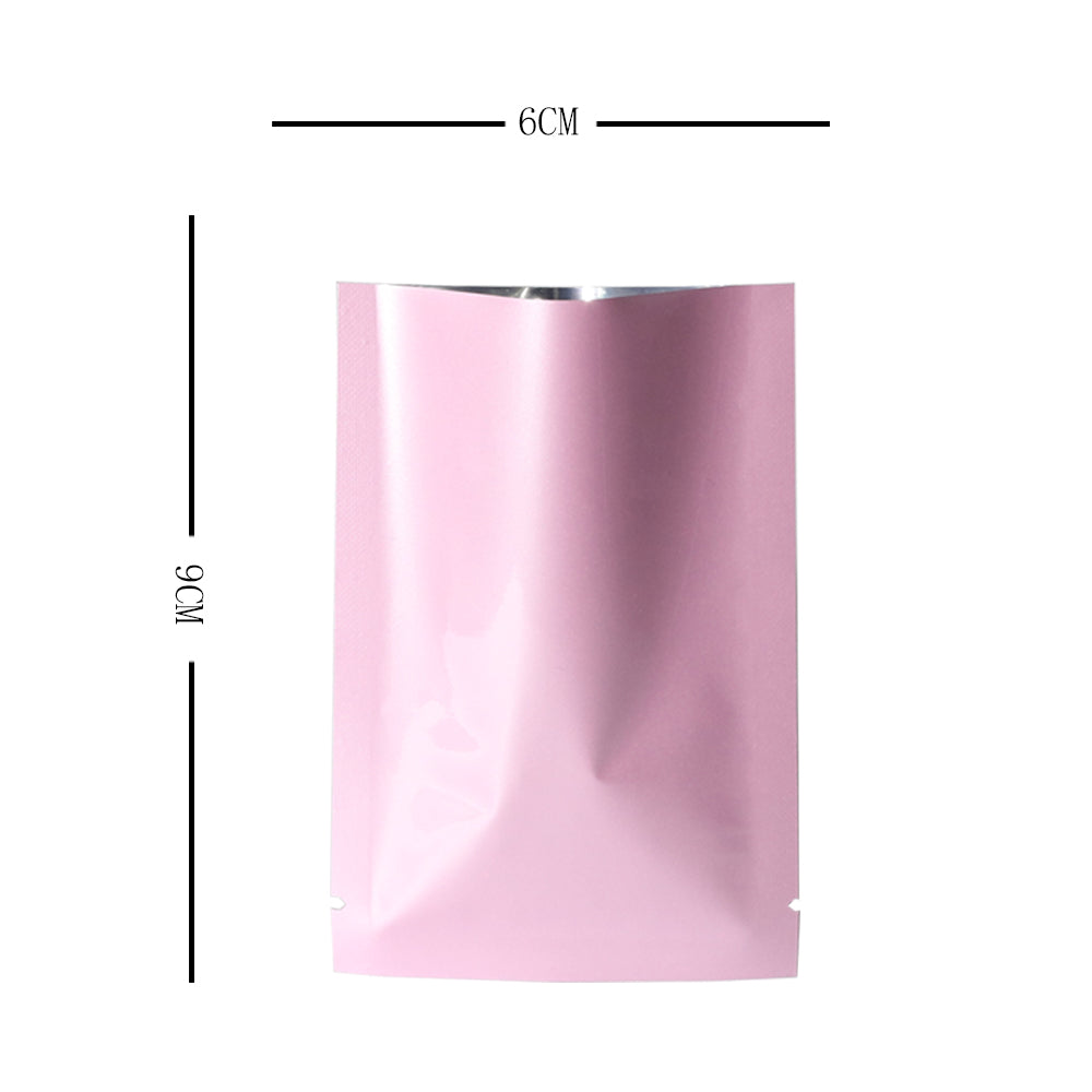 100x Gloss Pink Open Top Mylar Bags Flat Pouch 3 Side Seal Heatseal BPA Free