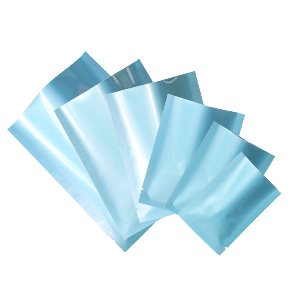 100x Open Top 3 Side Seal Bags Mylar Type Heat Sealant Sachet BPA Free Light Blue