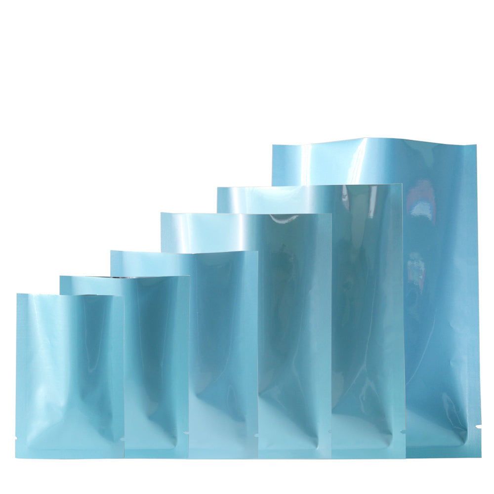 100x Open Top 3 Side Seal Bags Mylar Type Heat Sealant Sachet BPA Free Light Blue