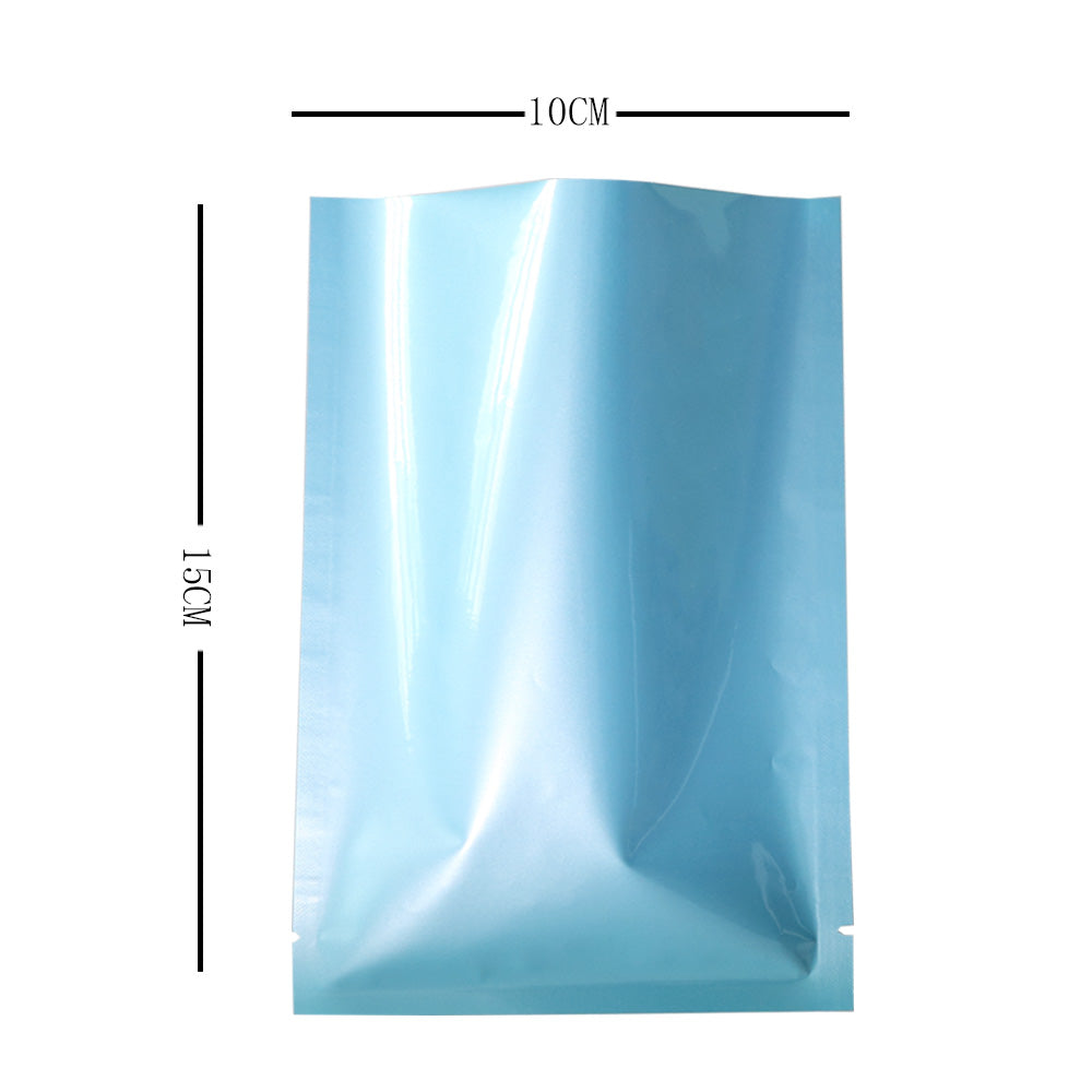 100x Open Top 3 Side Seal Bags Mylar Type Heat Sealant Sachet BPA Free Light Blue