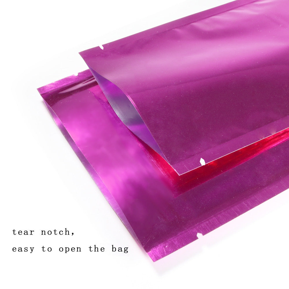 100x Gloss Rose Pink Open Top Mylar Type Heat Sealable Bags Pouch 3 Side Seal BPA Free
