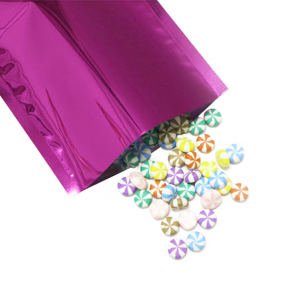 100x Gloss Rose Pink Open Top Mylar Type Heat Sealable Bags Pouch 3 Side Seal BPA Free