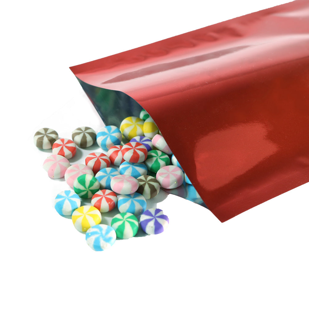 100x Red Open Top Food Pouches Heat Sealable 3 Side Seal Bags