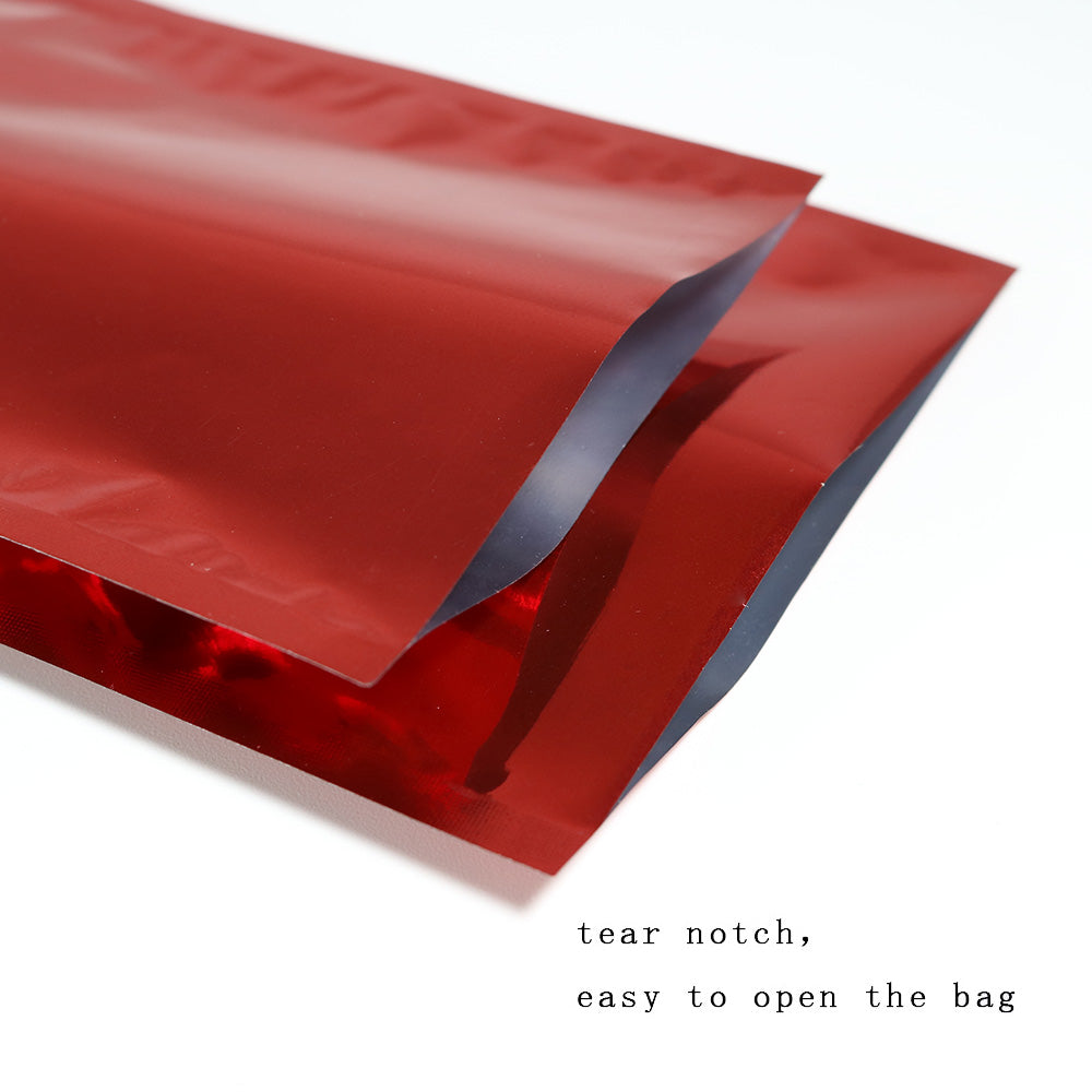 100x Red Open Top Food Pouches Heat Sealable 3 Side Seal Bags