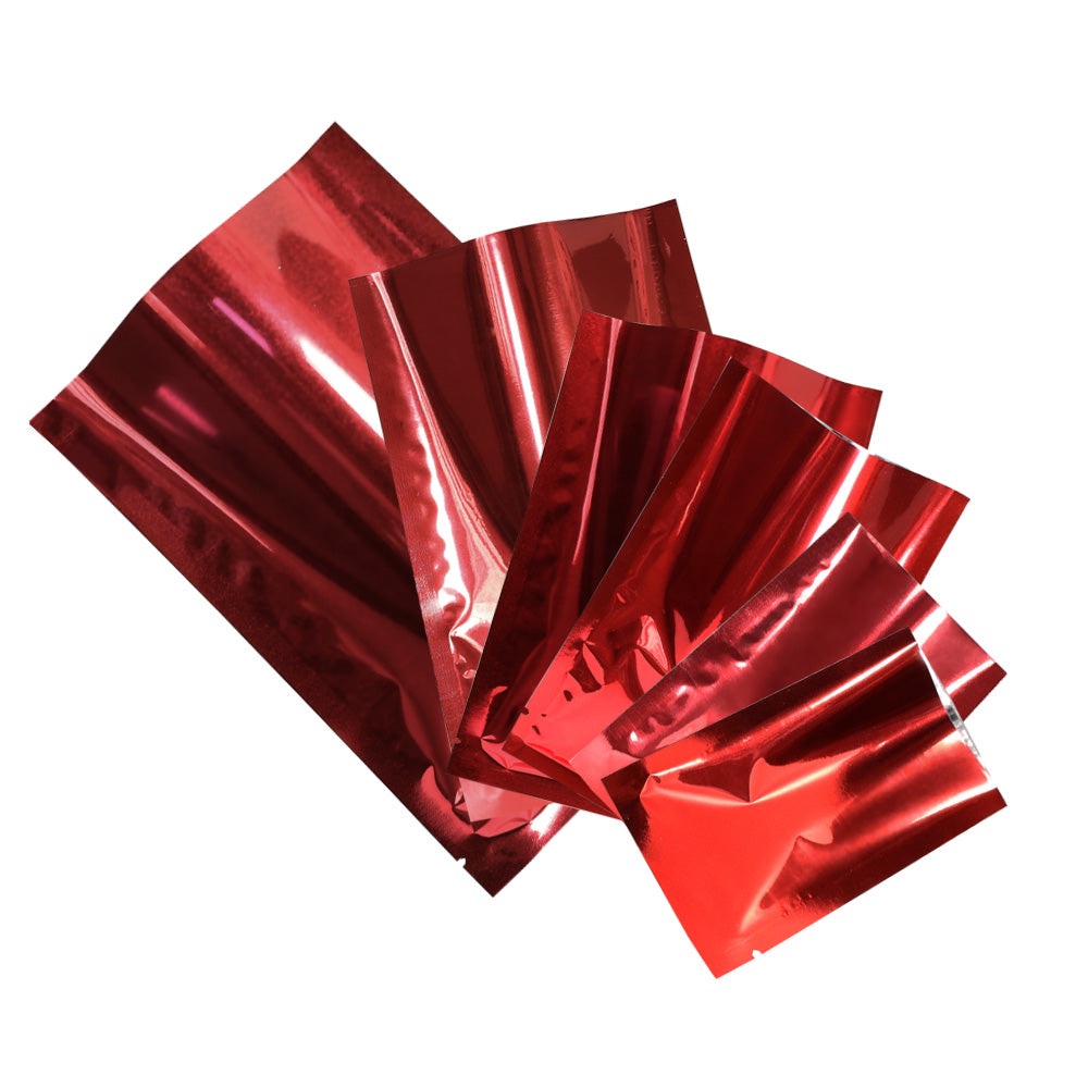 100x Red Open Top Food Pouches Heat Sealable 3 Side Seal Bags