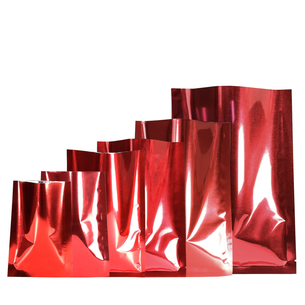 100x Red Open Top Food Pouches Heat Sealable 3 Side Seal Bags
