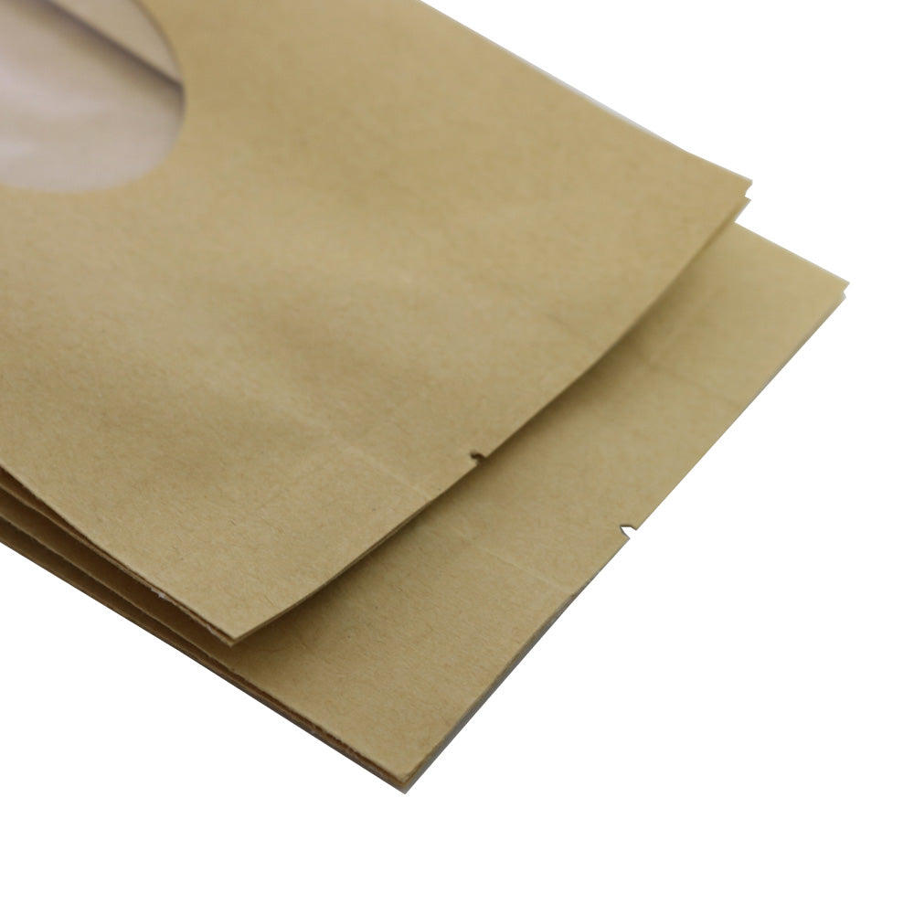 100x Open Top Food Bags Gusset Pouch Brown Craft Paper Clear Window Heat Seal
