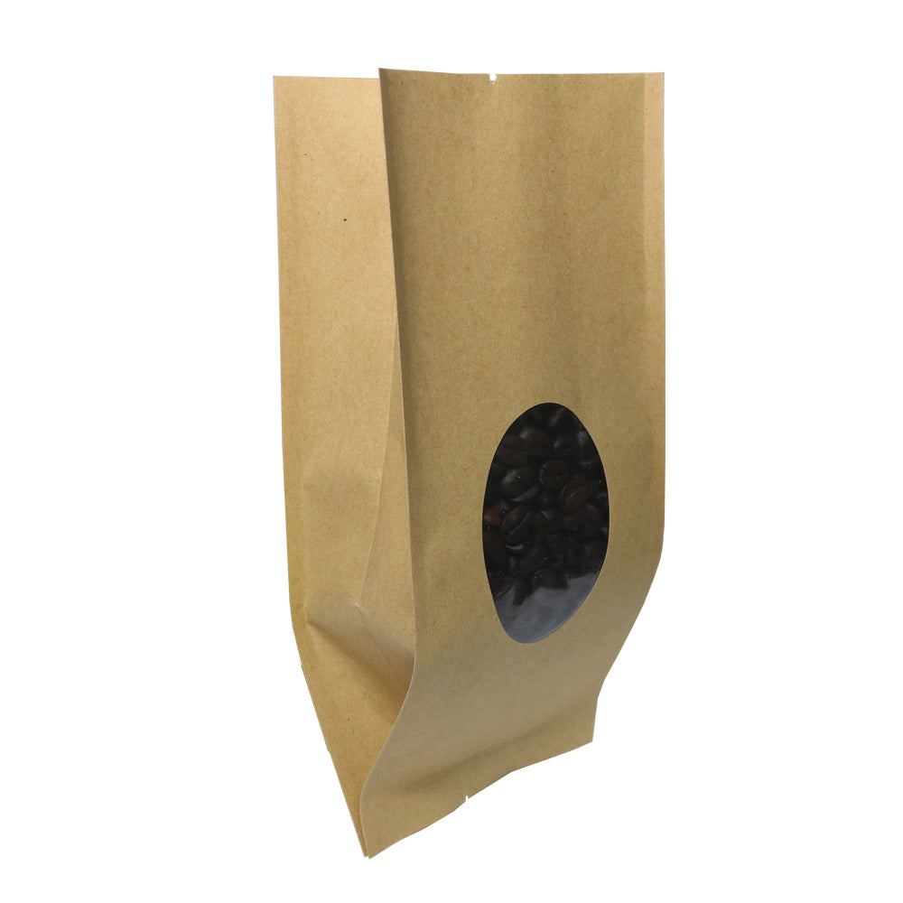 100x Open Top Food Bags Gusset Pouch Brown Craft Paper Clear Window Heat Seal