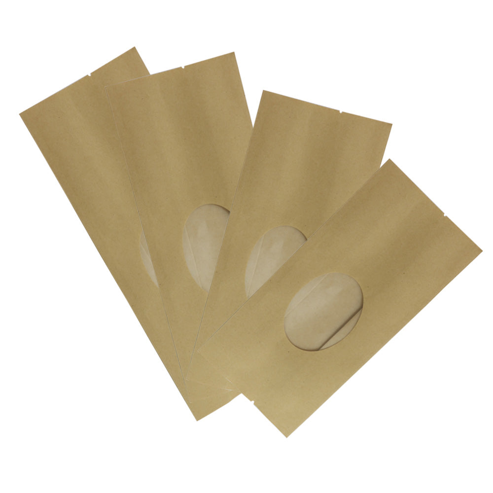 100x Open Top Food Bags Gusset Pouch Brown Craft Paper Clear Window Heat Seal