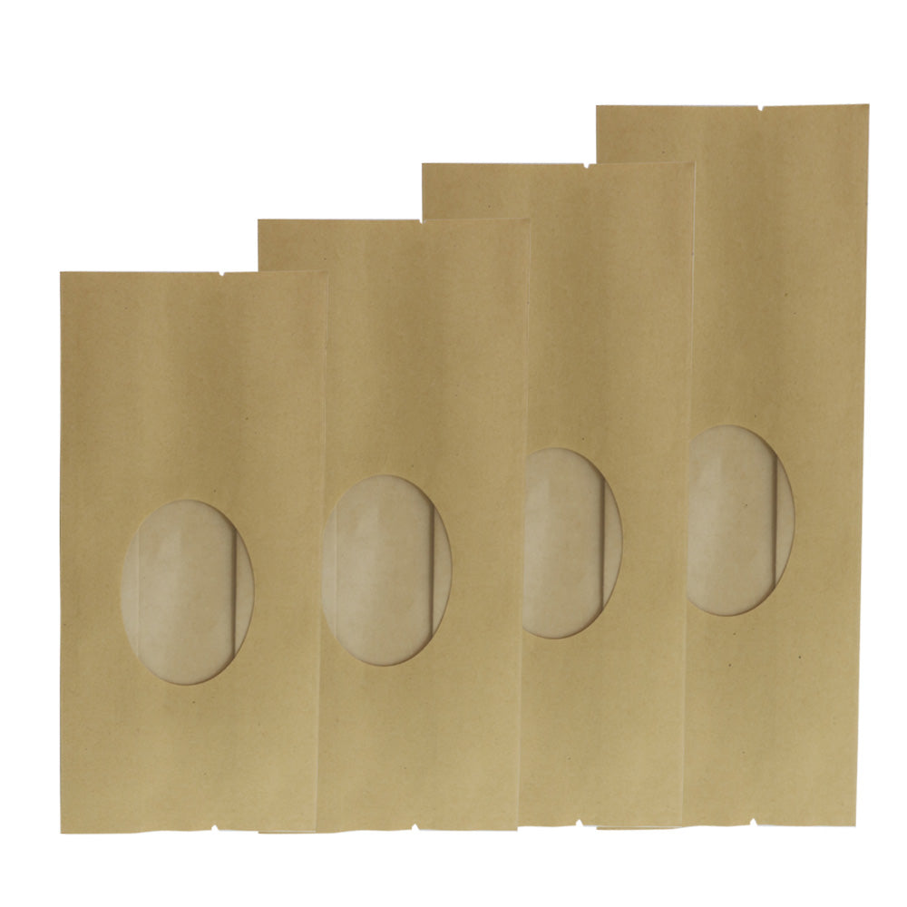 100x Open Top Food Bags Gusset Pouch Brown Craft Paper Clear Window Heat Seal