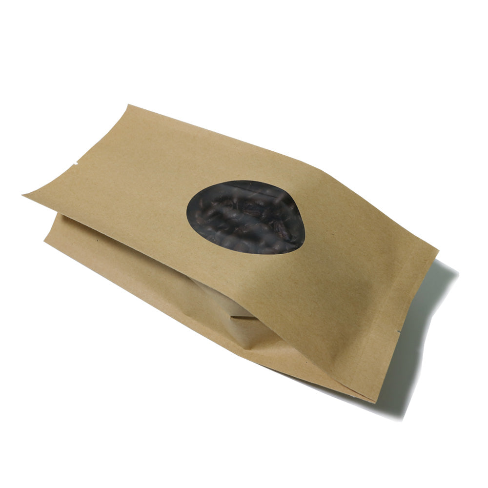 100x Open Top Food Bags Gusset Pouch Brown Craft Paper Clear Window Heat Seal