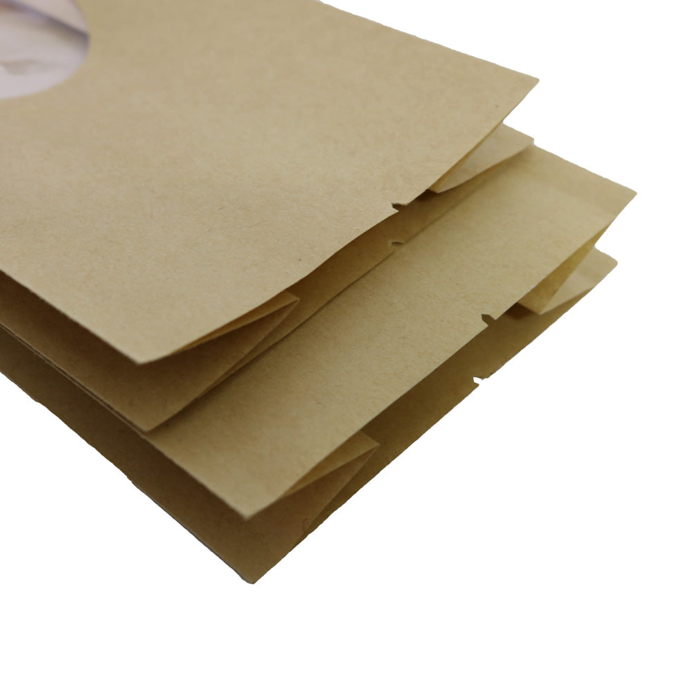 100x Open Top Food Bags Gusset Pouch Brown Craft Paper Clear Window Heat Seal