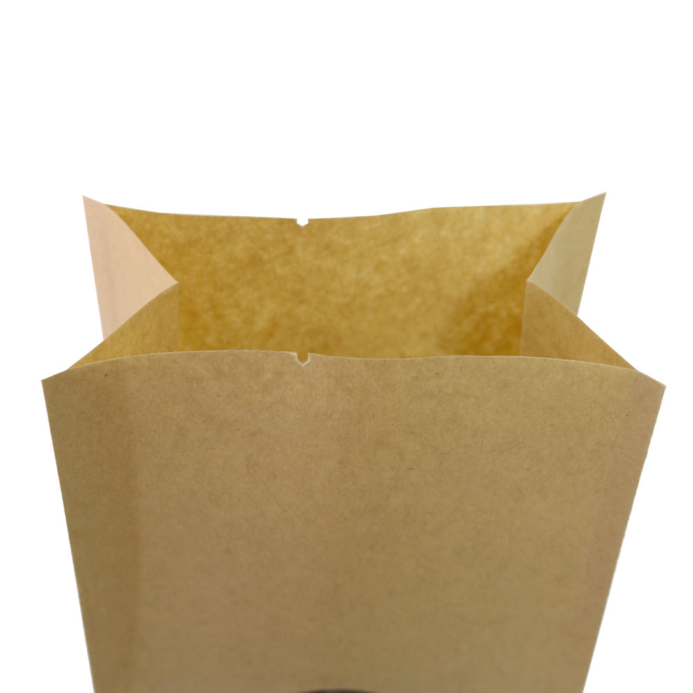 100x Open Top Food Bags Gusset Pouch Brown Craft Paper Clear Window Heat Seal