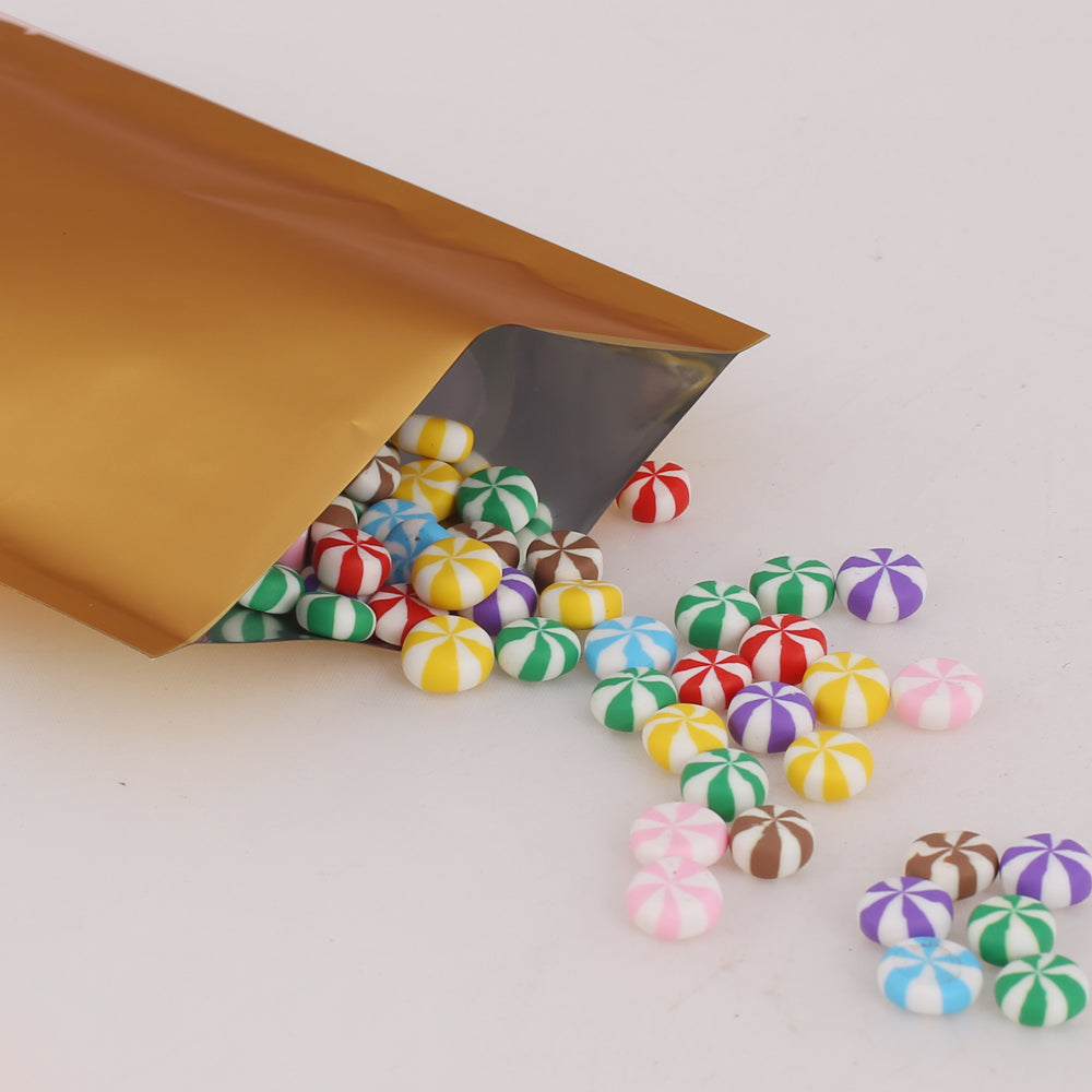 100x Open Top Mylar Heat Sealant Bags Flat Pouch 5x8CM Golden Matt BPA Free