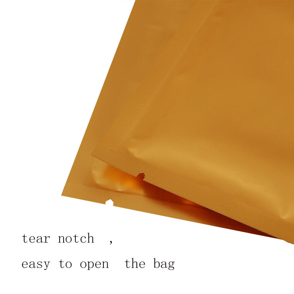 100x Open Top Mylar Heat Sealant Bags Flat Pouch 5x8CM Golden Matt BPA Free