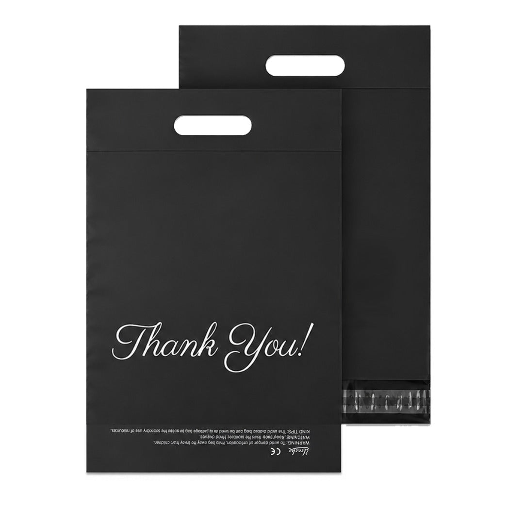 Cute Thank You Handle Mailer Bags 25x35cm Strong Self-Seal Poly Shipping Bags for Small Business Packaging