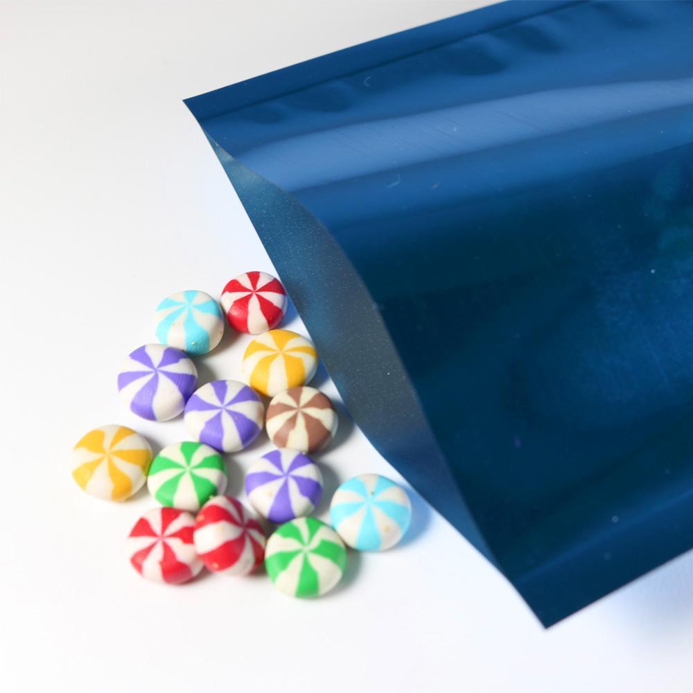 100x Open Top Food Bags Flat Pouch Sachet Glossy Blue Heat Sealable BPA Free