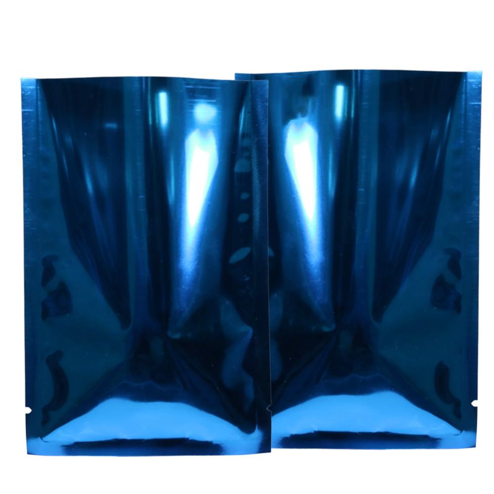 100x Open Top Food Bags Flat Pouch Sachet Glossy Blue Heat Sealable BPA Free