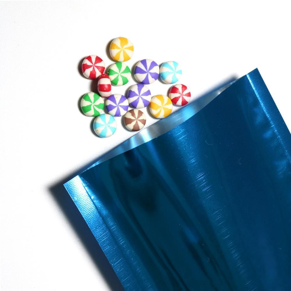 100x Open Top Food Bags Flat Pouch Sachet Glossy Blue Heat Sealable BPA Free
