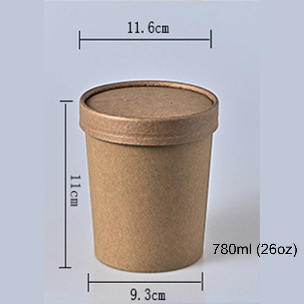 Biodegradable Kraft Paper Soup Bucket with Lid Takeaway Tubs Cups Noodles Deli