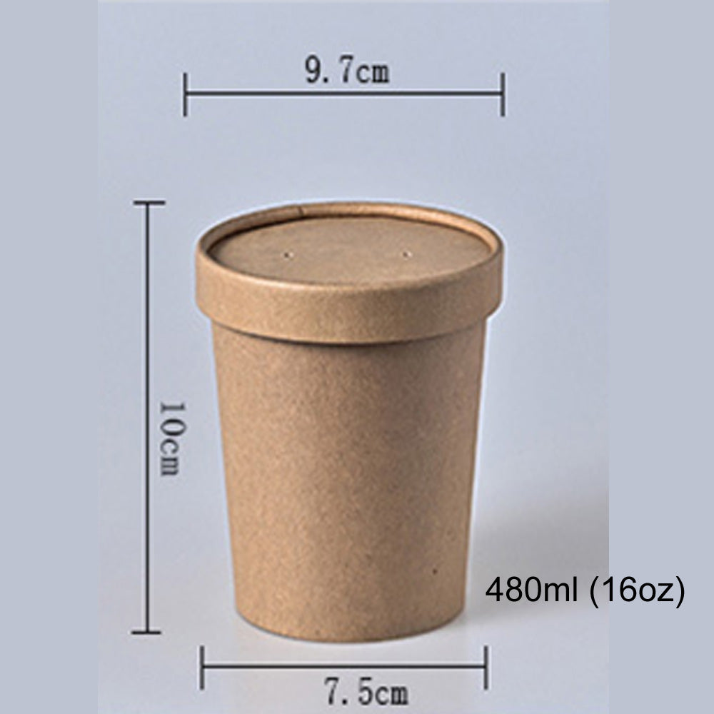 Biodegradable Kraft Paper Soup Bucket with Lid Takeaway Tubs Cups Noodles Deli