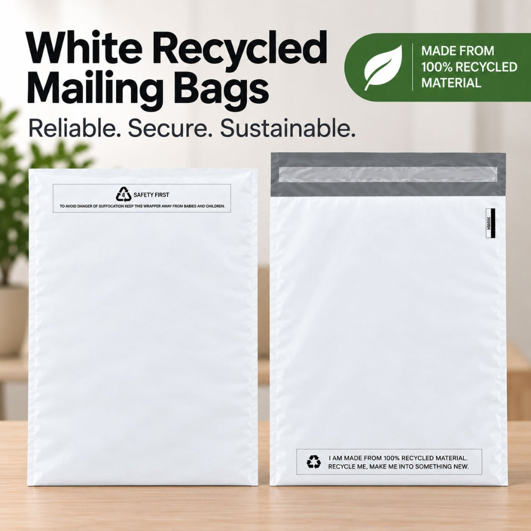 White Mailing Bags Strong Poly Postal Postage Self Seal Parcel Bag 100% Recycled