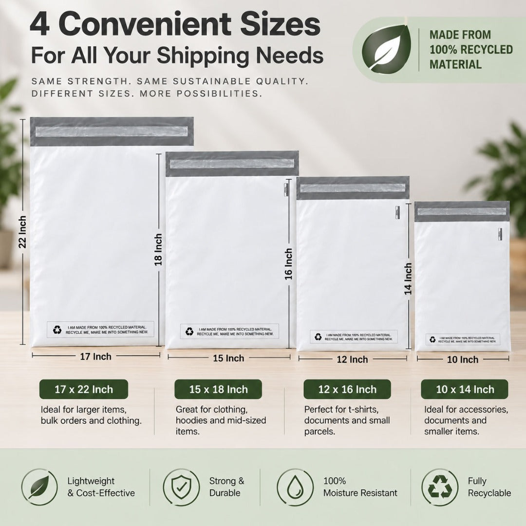 White Mailing Bags Strong Poly Postal Postage Self Seal Parcel Bag 100% Recycled