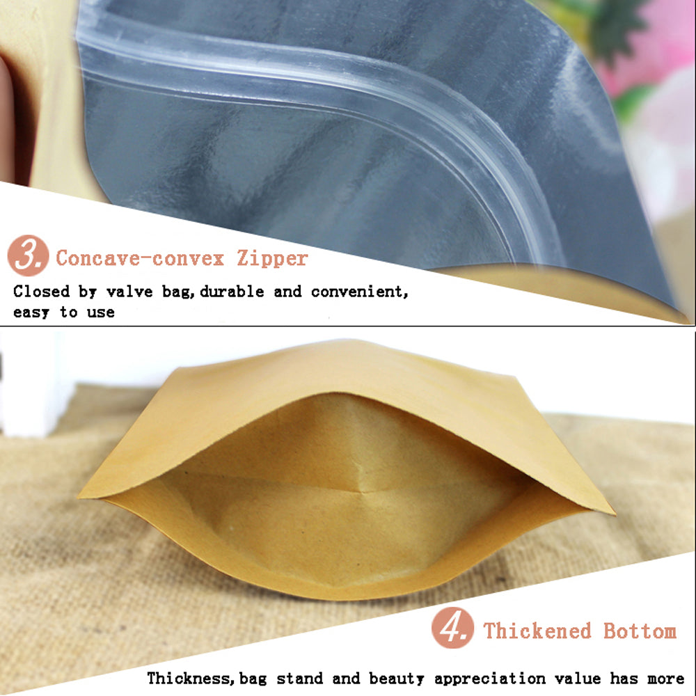 Brown Craft Paper Bags Zip Seal Lock Foil Gripseal Pouch Gusset Smell Free Food Packaging