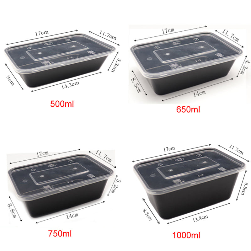 Clear Black Takeaway Food Plastic Containers Microwave Freezer Safe Secure Lids