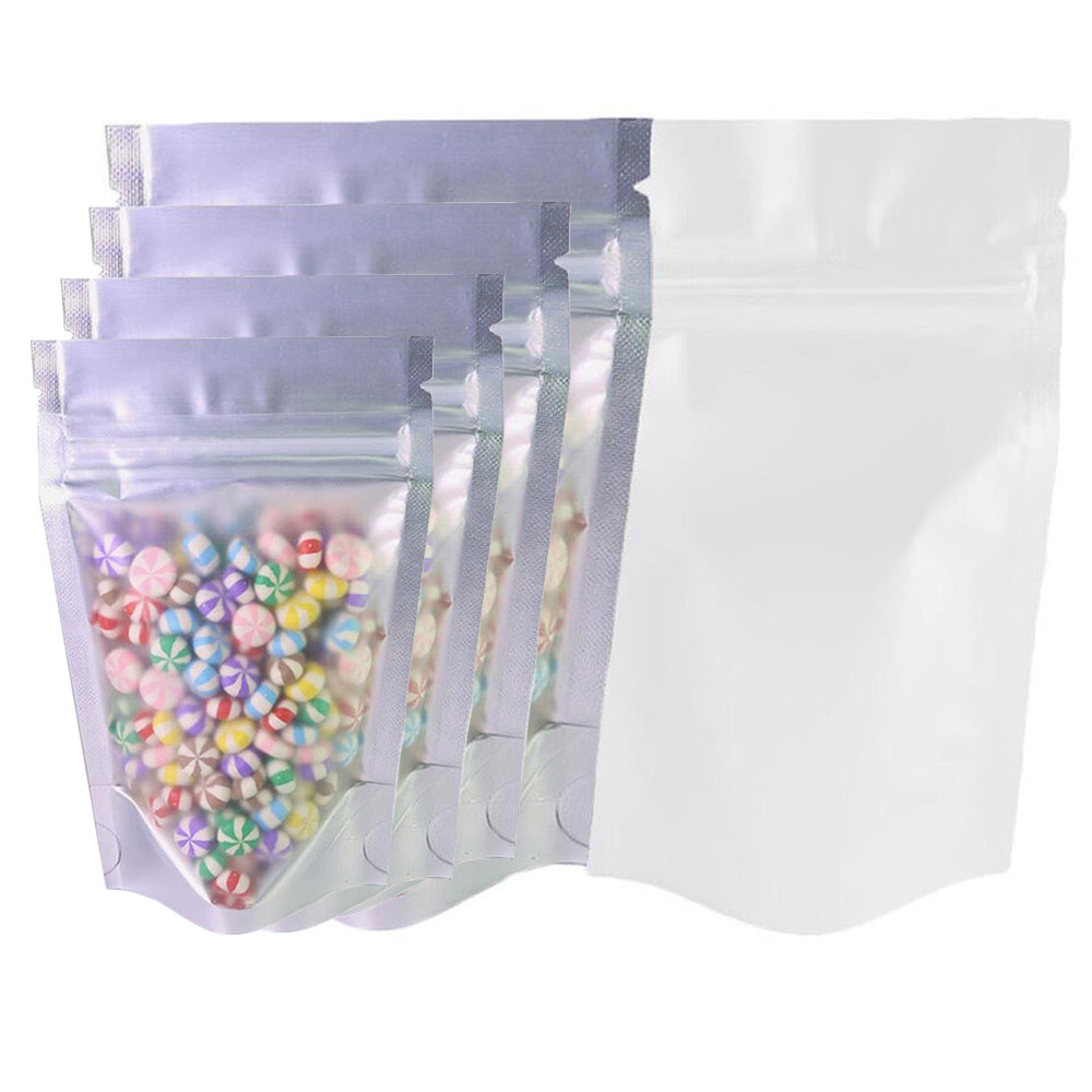 100x Clear White Grip Seal Bags Gusset Base Stand Up Pouch Food Packaging BPA Free Smell Free