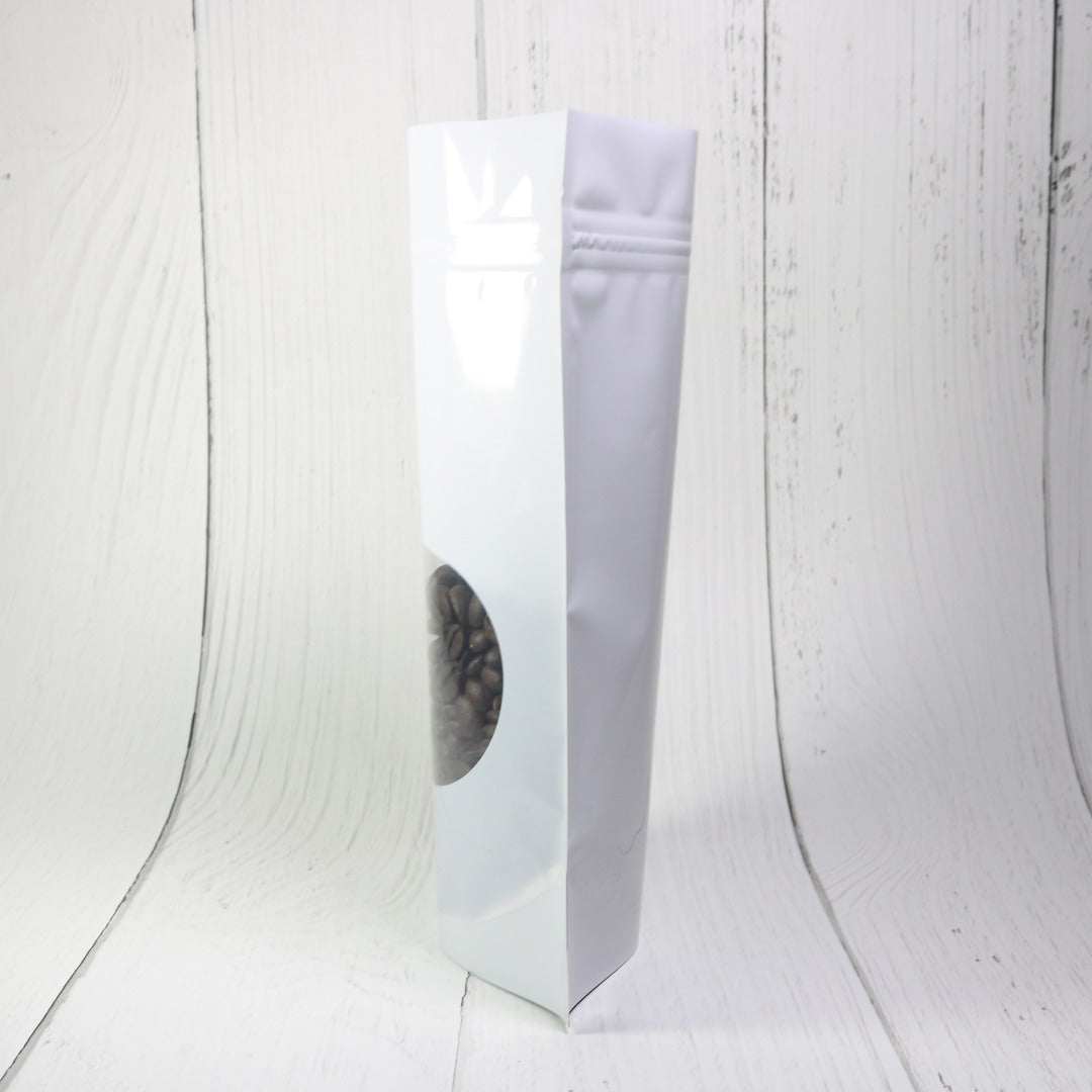 100x Grip Seal Bags White with Round Clear Window Gusset Base Very Strong BPA Free Smell Free Food Packaging