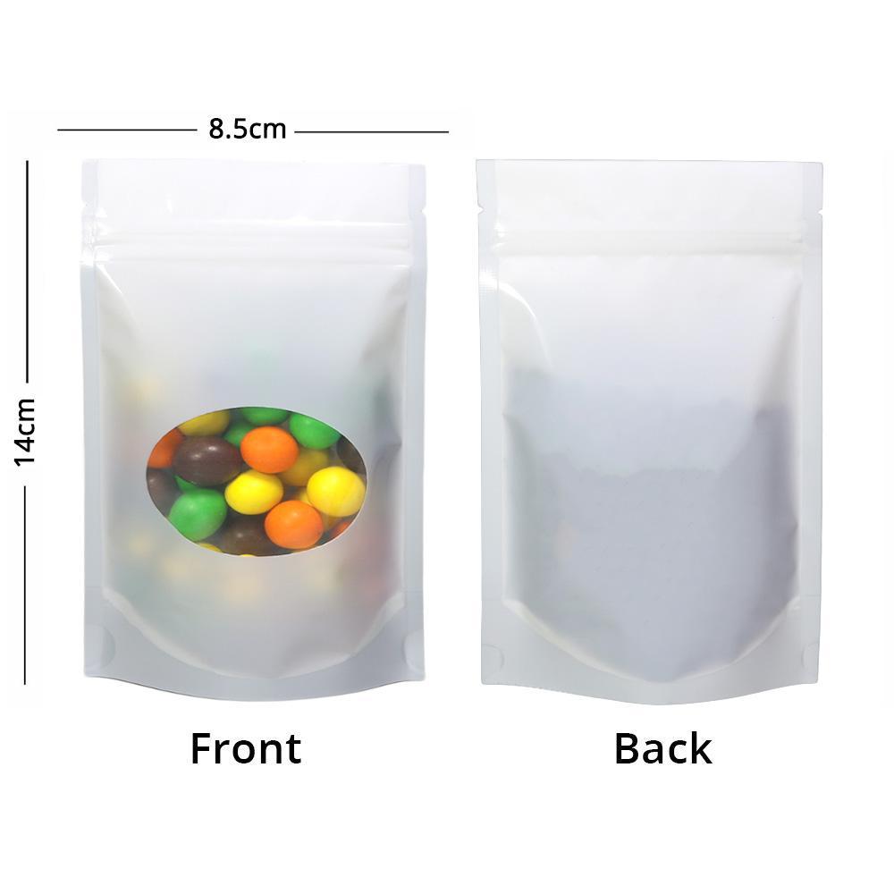 100x Grip Seal Bags White with Round Clear Window Gusset Base Very Strong BPA Free Smell Free Food Packaging