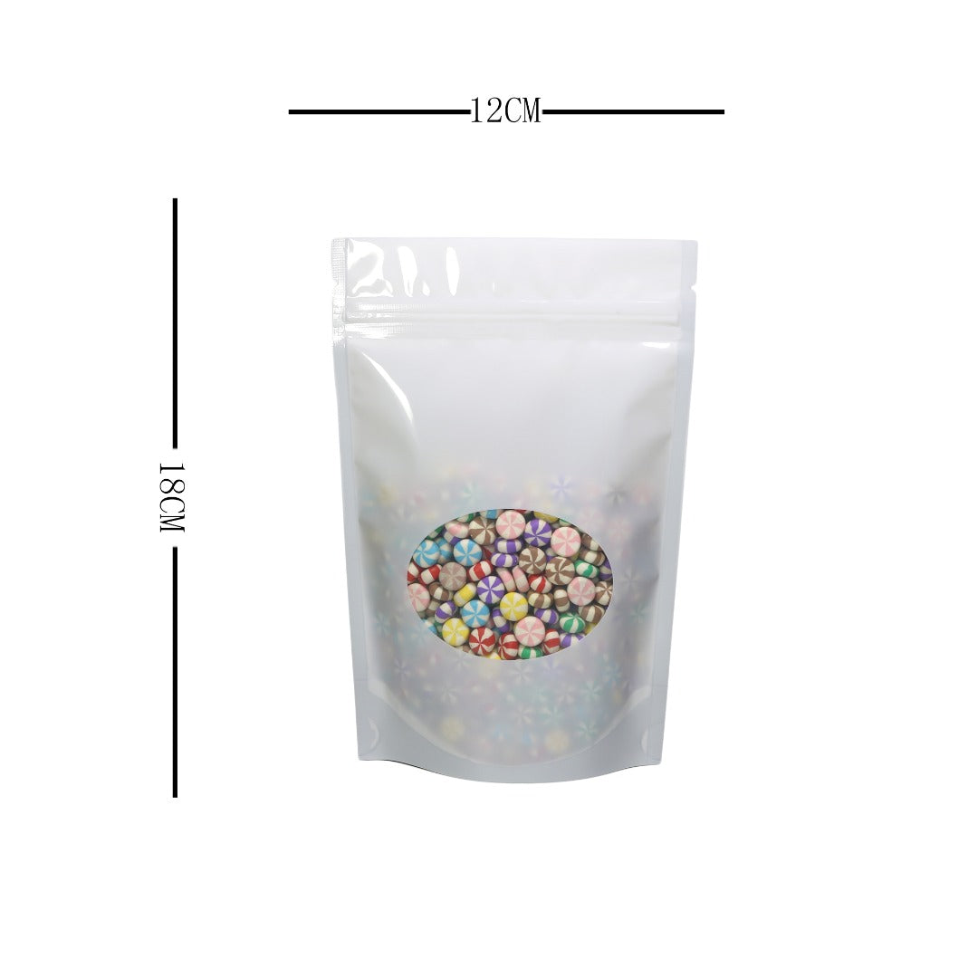 100x Grip Seal Bags White with Round Clear Window Gusset Base Very Strong BPA Free Smell Free Food Packaging