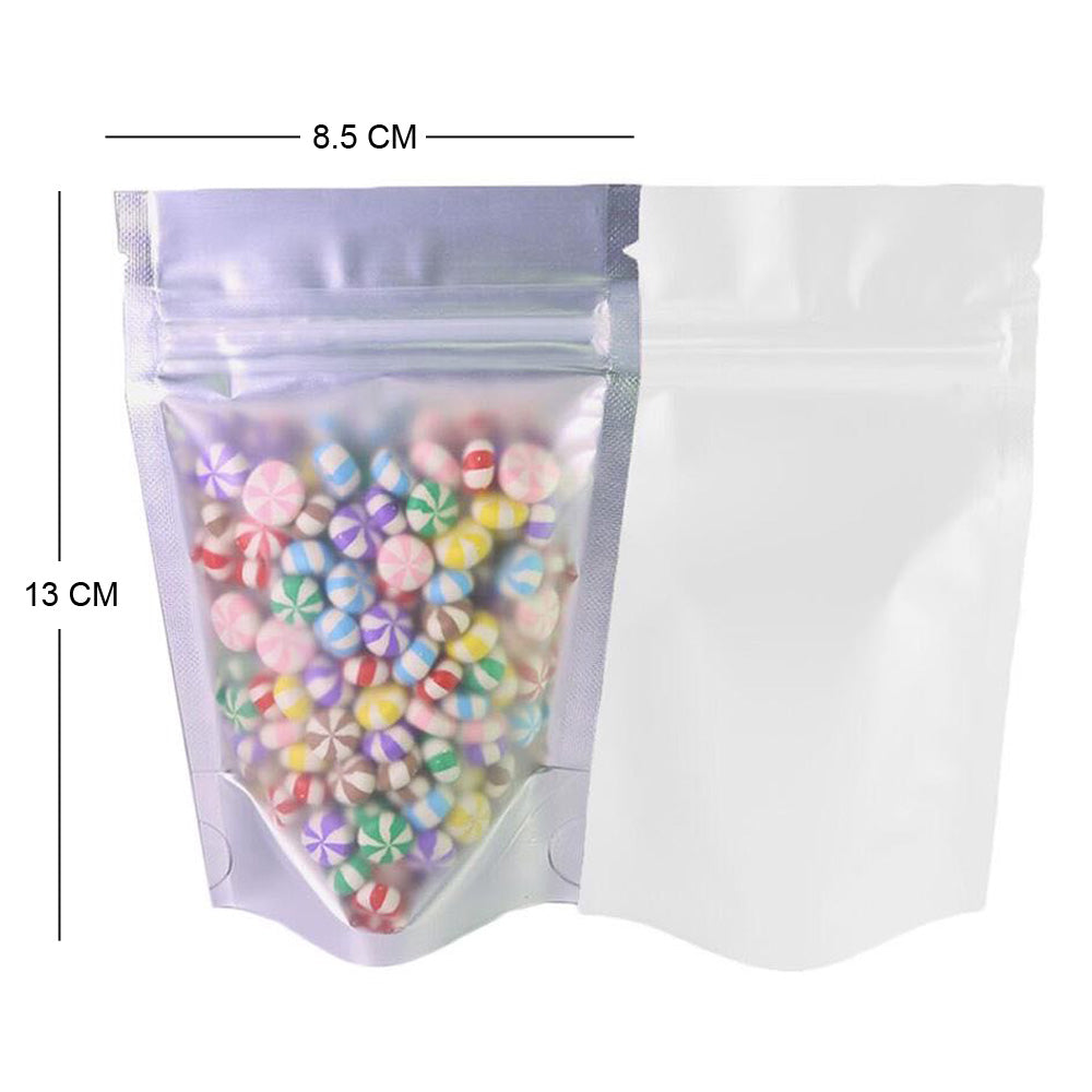 100x Clear White Grip Seal Bags Gusset Base Stand Up Pouch Food Packaging BPA Free Smell Free