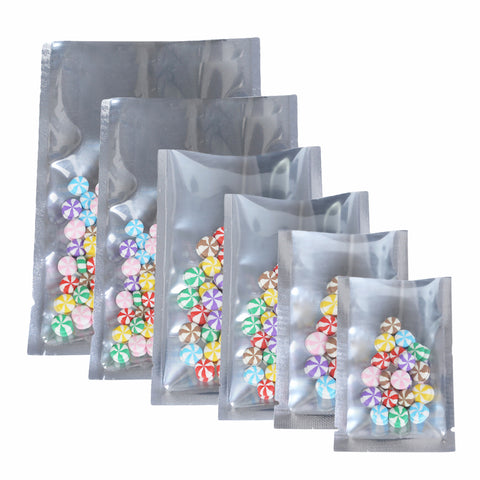 100x Clear Silver Open Top Bags Flat Pouch Sachet For Food Packaging Heat Sealant BPA Free Smell Free