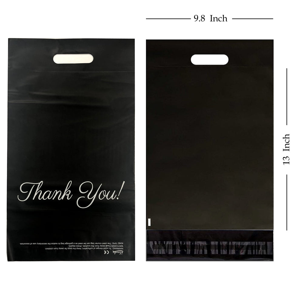 Thank You Handle Mailer Bags Mailing Postal Shipping Envelope Packing Black 25x35CM/10x13 Inch