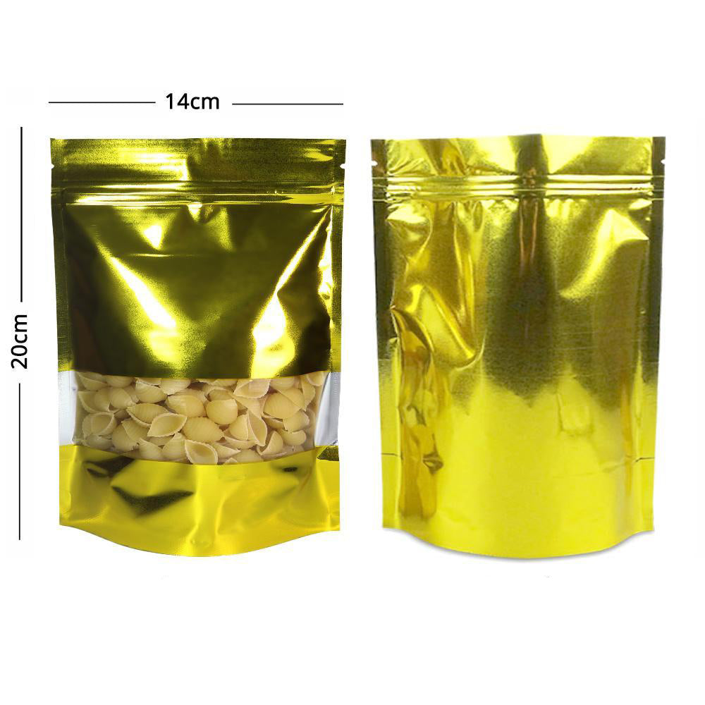 100x Golden Grip Seal Bags Stand Up Gusset Pouch w/ Clear Window Food Safe Pack