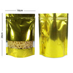 100x Golden Grip Seal Bags Stand Up Gusset Pouch w/ Clear Window Food Safe Pack