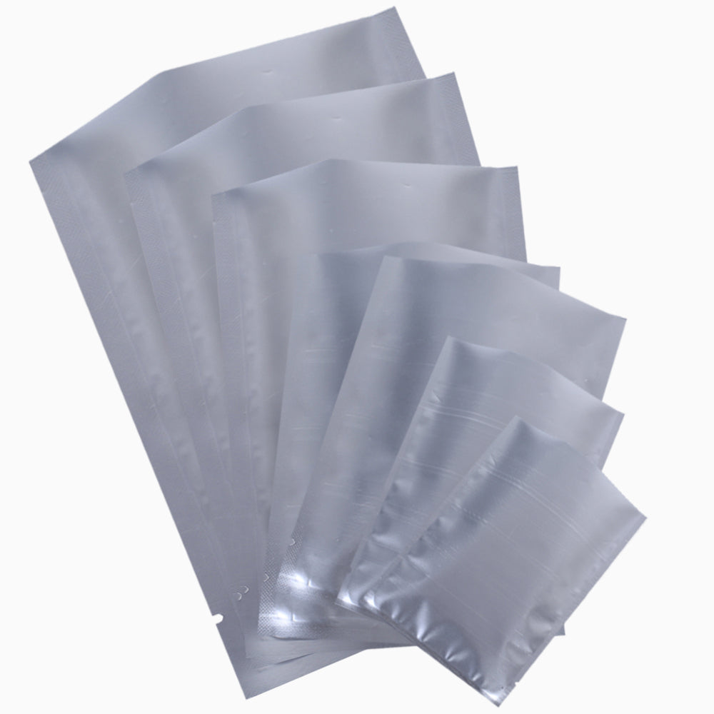 100x Open Top Heat Sealant Bags Flat Pouch Silver Matte BPA Free Food Safe