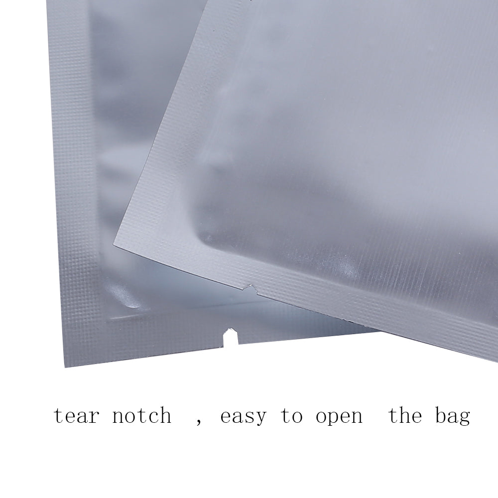 100x Open Top Heat Sealant Bags Flat Pouch Silver Matte BPA Free Food Safe