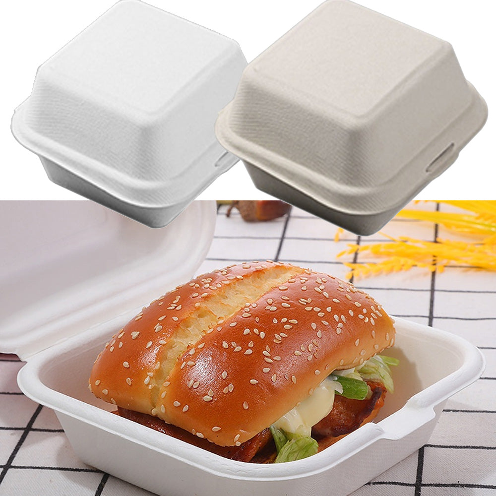 50x Biodegradable Compostable Ham Burger Box Container Fast Food Meal Takeaway