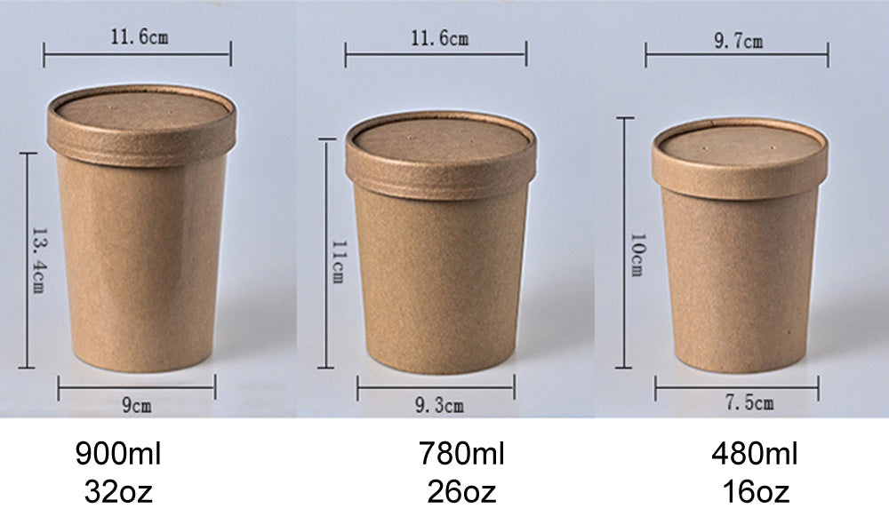 Biodegradable Kraft Paper Soup Bucket with Lid Takeaway Tubs Cups Noodles Deli