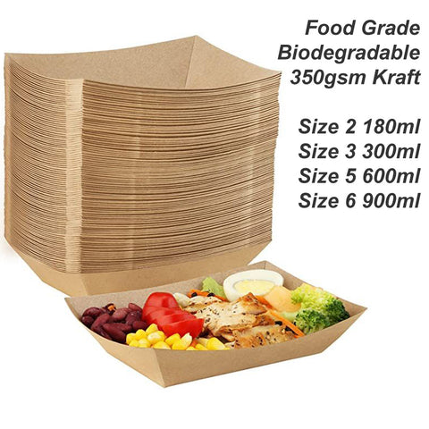 Kraft Paper Boat Tray Biodegradable Multi Size Serving Food Safe Fries Rice Deli